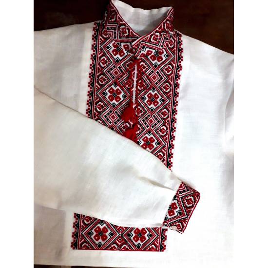 Ukrainian custom embroidered shirt for men White linen wedding costume Slavic red black cross stitch embroidery Ethnic Christmas gift