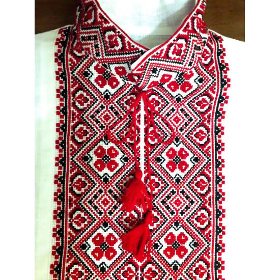 Ukrainian custom embroidered shirt for men White linen wedding costume Slavic red black cross stitch embroidery Ethnic Christmas gift