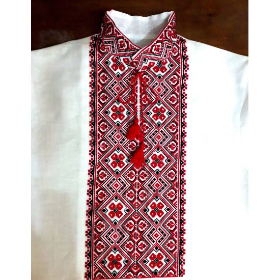 Ukrainian custom embroidered shirt for men White linen wedding costume Slavic red black cross stitch embroidery Ethnic Christmas gift