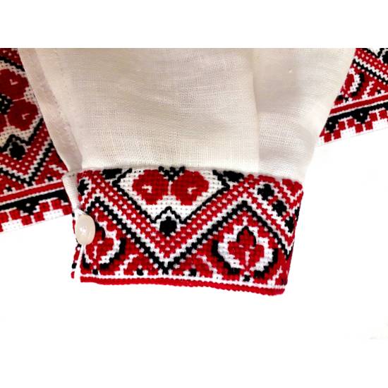 Ukrainian custom embroidered shirt for men White linen wedding costume Slavic red black cross stitch embroidery Ethnic Christmas gift