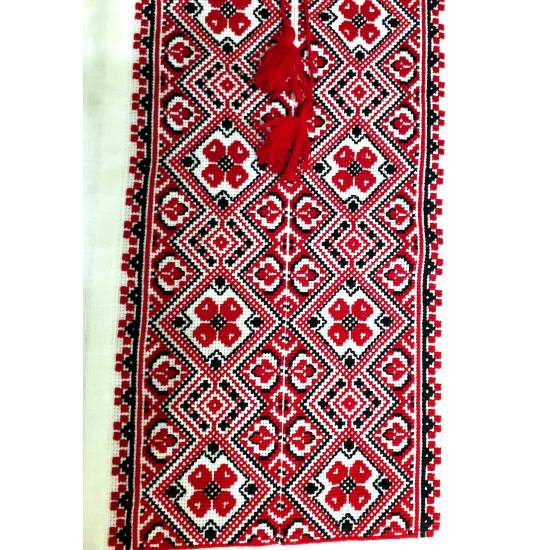 Ukrainian custom embroidered shirt for men White linen wedding costume Slavic red black cross stitch embroidery Ethnic Christmas gift