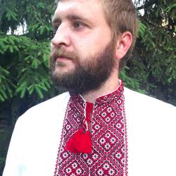 Ukrainian hand embroidered shirt for men White Slavic wedding costume Red & black cross stitch embroidery Ethnic Christmas gift