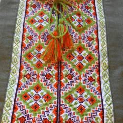 Ukrainian hand embroidered shirt with short sleeves Green orange Cross stitch embroidery Organic linen shirt for men Christmas gift