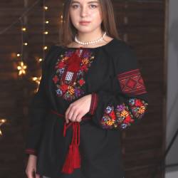 Romanian embroidered blouse for women Ukrainian ethnic vyshivanka with roses Organic cotton Black slavic costume Folk Easter gift